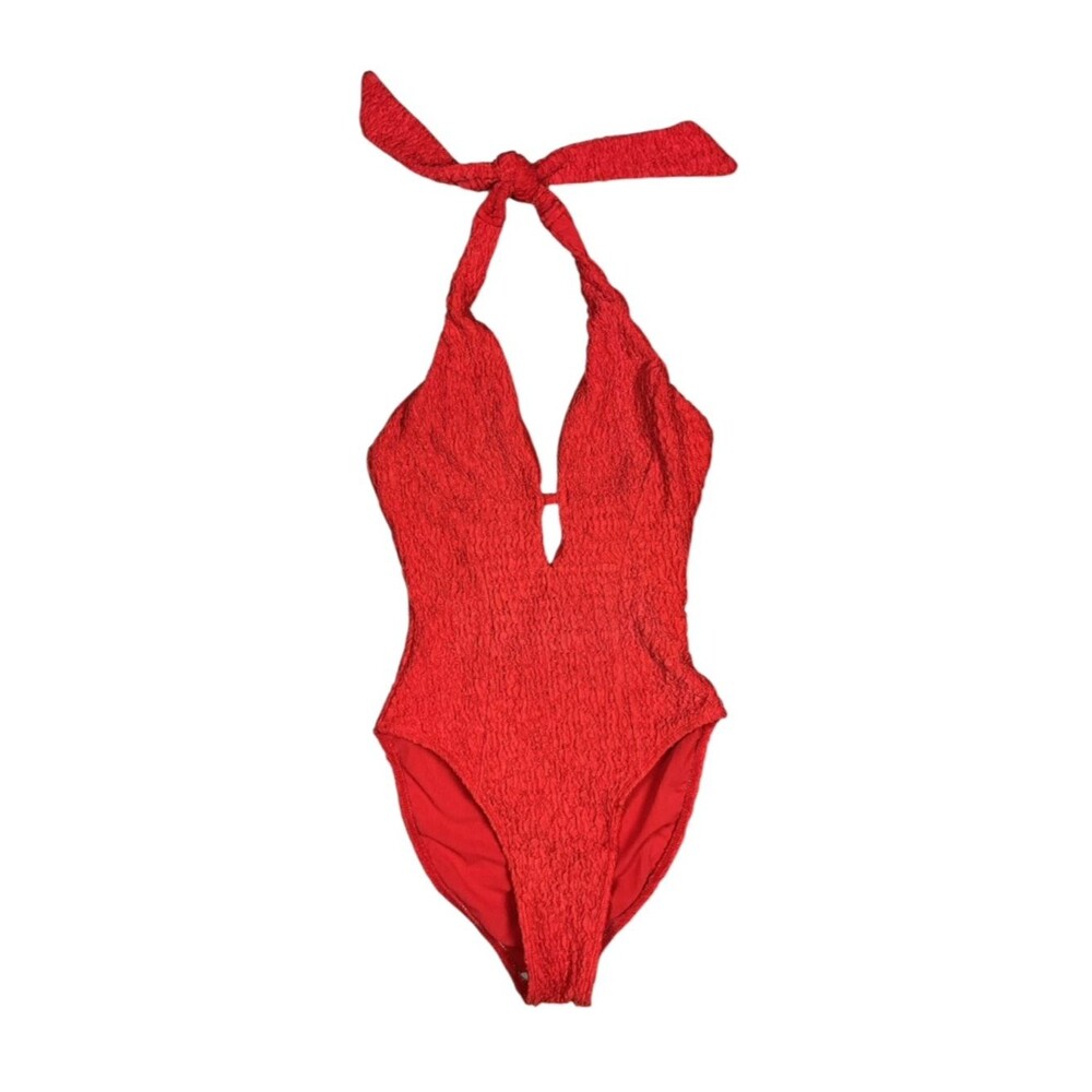 Sunstreak Red Crinkle Halter One Piece Swimsuit Size 6